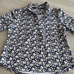 Tommy Bahama Women Blue Foral Half Zip Rash Guard Swim Shirt Short Sleeves M